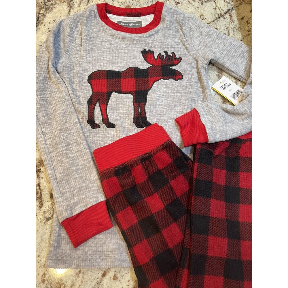 Eddie Bauer  Moose Holiday kids Boy  & Girl Unisex  Pajama  Set Size 7  New